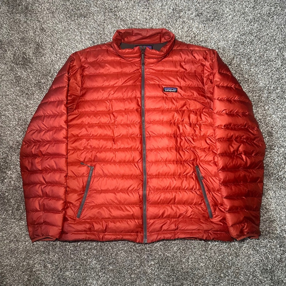 Patagonia Down Sweater Jacket XL Orange Puffer Full Zip Ripstop Shell